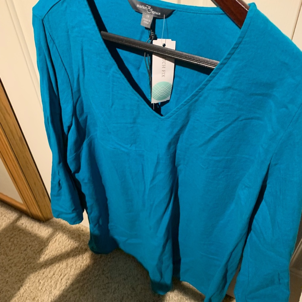 Market & Spruce Linen Top NWT, Cool Blue